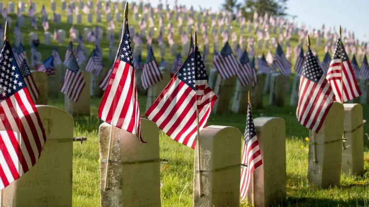 USA flags on tombstones
