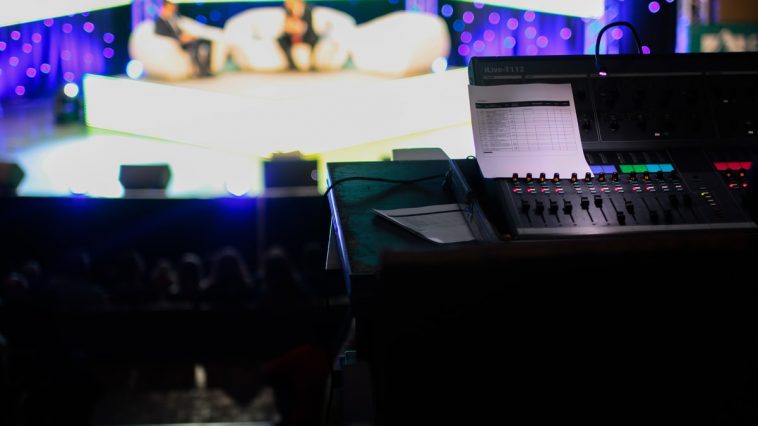 bokeh shot of black audio mixer