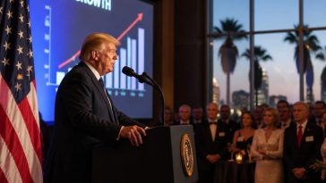 President Donald Trump touts GDP on West Coast fundraising swing